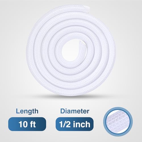 Nilight Cable Sleeve, 10ft-1/2inch Cord Management Sleeves White Wire Loom - Image 2