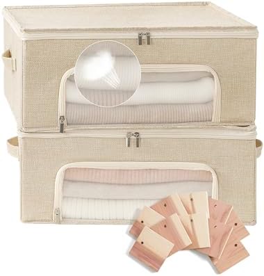 2-Pack Cashmere Sweater Storage Bags for Wool with Cedar Blocks, Beige by Beveetio
