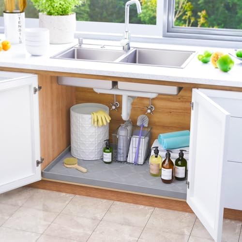 SIKADEER Waterproof Under Sink Mat 46" x 22" Silicone Mat Cabinet Protector - Image 2