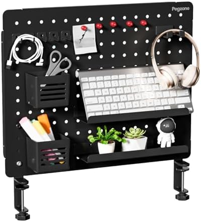 PEGZONE Clamp on Desk Pegboard, 20.4" x 16.5", with 15 Accessories, Black by Pegzone