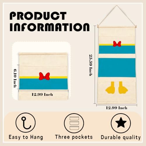3-Pocket Hanging Wall Organizer, Cartoon Duck Design for Playroom - Image 3
