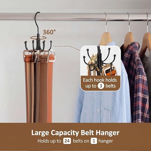 ZEDODIER 4 Pack Belt Hangers for Closet, Rotating Belt Organizer, 32 Hooks - Image 2