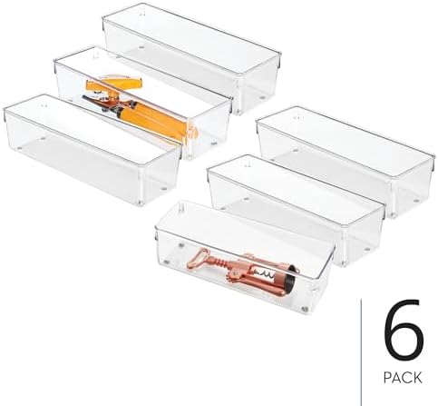iDesign Plastic Drawer Organizer Bins, Set of 6, Clear - Image 2