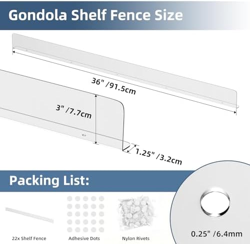 Nalwort 22 Pcs Retail Gondola Shelving Front Fence, Clear PET Shelf Fence with 1/4" Holes and Screws, Front Lips Barrier for Retail Store Display Rack, 3" H x 36" L - Image 2