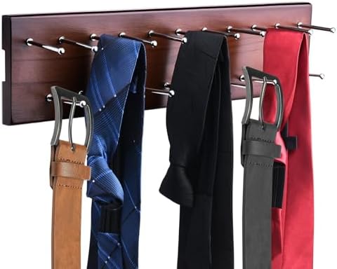 Tie Rack Wall Mounted, Wood Belt Rack for Closet with 21 Chrome Hooks by Vrietina