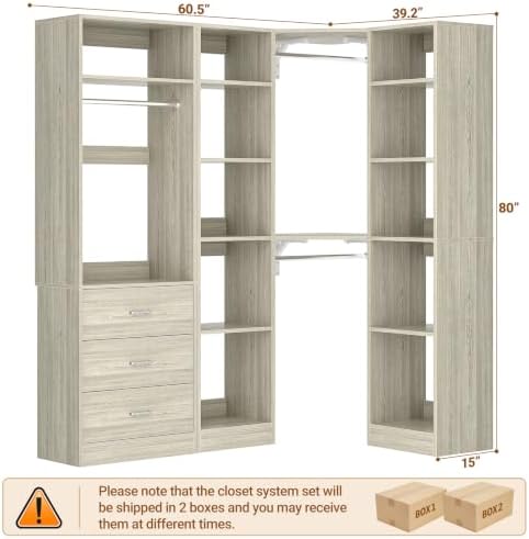 Besiost Corner Closet System with 3 Drawers, Corner Closet Organizer System - Image 7