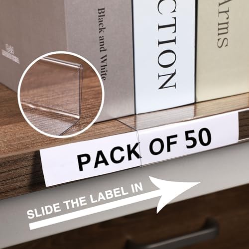 Containlol 50 Pcs Clear Shelf Label Holders Bookshelf Label, 5.1 x 0.8 Inch - Image 6