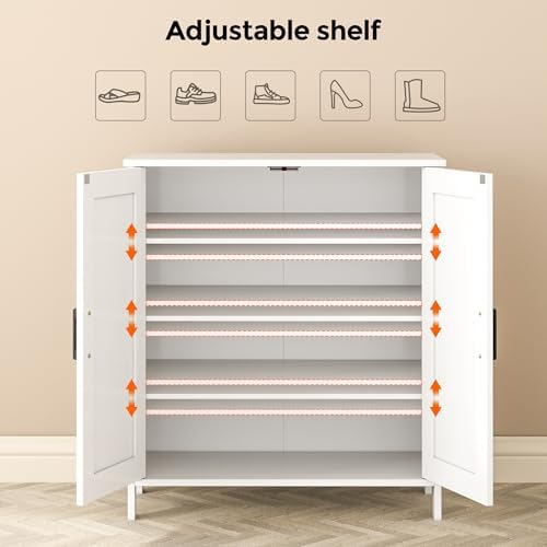 Homleke Farmhouse Shoe Cabinet with 2 Barn Doors & Wood Legs - Image 4