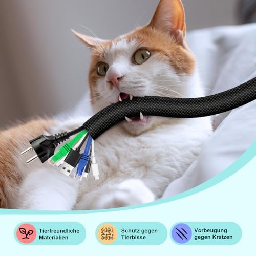 AGPTEK Cable Sleeve, 10ft - 1.2 inch Dog Cat Cord Protector for Pets, Black - Image 5