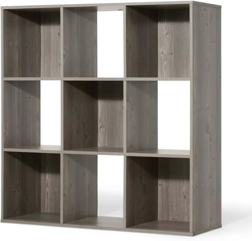 CAPHAUS Sturdy Room 11-Inch Cube Storage Organizer Shelf, with Thick Exterior Edge, Storage Shelf Divider w/Back, Bookcase, 9-Cube, Rustic Grey Oak by CAPHAUS