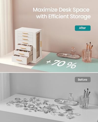 SONGMICS Jewelry Box Organizer, 360° Rotating, 7 Drawers, Cloud White - Image 6