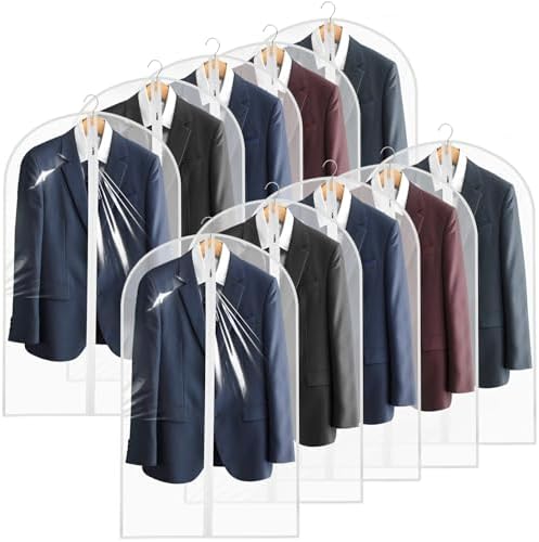 KISEER 10 Pack Clear Garment Bags for Hanging Clothes, 24 x 40 Inch Plastic Clothes Cover Bags with Zipper for Jackets Dresses Suits Coats Shirts by KISEER
