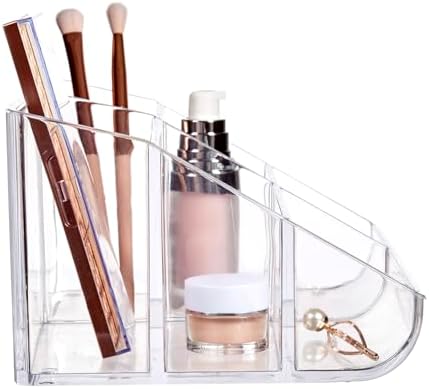 STORi Clear Plastic Vanity Makeup Organizer | 6-Compartment Holder for Brushes, Eyeshadow Palettes, & Beauty Supplies | Curved Front Design | Made in USA - Image 6