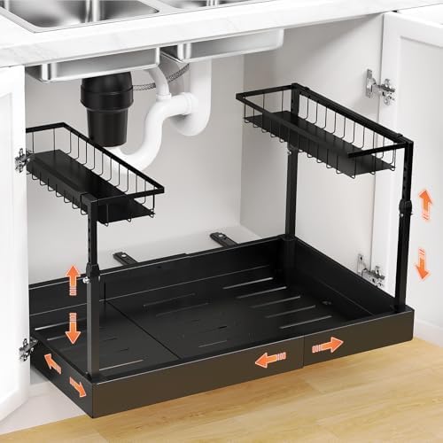 Under Sink Organizer, 2-Tier Slide Out kitchen Storage Metal Shelf, Black by AisslroDirect