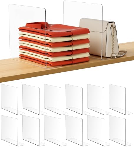 HBlife Acrylic Shelf Dividers for Closet Organization, 12 Pack Clear Sturdy Separate Closet Dividers for Shelves, Adjustable Purse Organizer for Sweater, Shirts, Handbags, Books in Bedroom and Kitchen by HBlife
