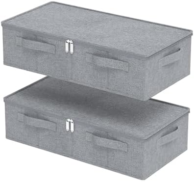 Underbed Fabric Storage Box with Lids,23.6x11.8x5.9in,Grey,2 Pack by Unknown