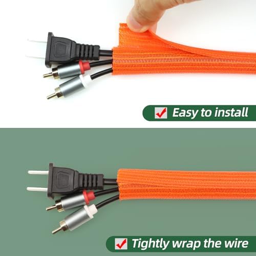 Split Wire Loom Tubing, Cable Protector Sleeve, Braided Cable Management for TV/Computer/Home Theater/Engine Bay, Cord Protectors from Pets No Chew (Orange, 1"-10ft) - Image 2