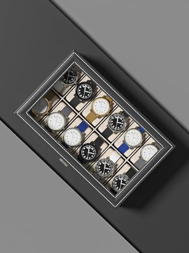 Watch Display Case For Men,Leather Watch Organizer Box,Watch Collection Storge Holder For Women,Watch Travel Organizer Tray (Black Leather, 12 slots), QF004 - Image 3