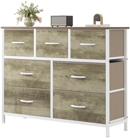 Sweetcrispy 7 Drawer Dresser for Bedroom Storage with Fabric Bins, Oak by Sweetcrispy
