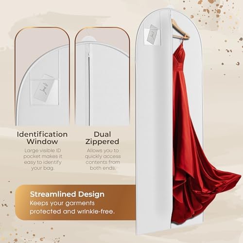 72" Long Dress Bags for Gowns - Wedding Dress Garment Bag for Dresses - Long Garment Bags for Hanging Clothes & Closet Storage - Durable Travel Bag for Women with ID Window - Image 4
