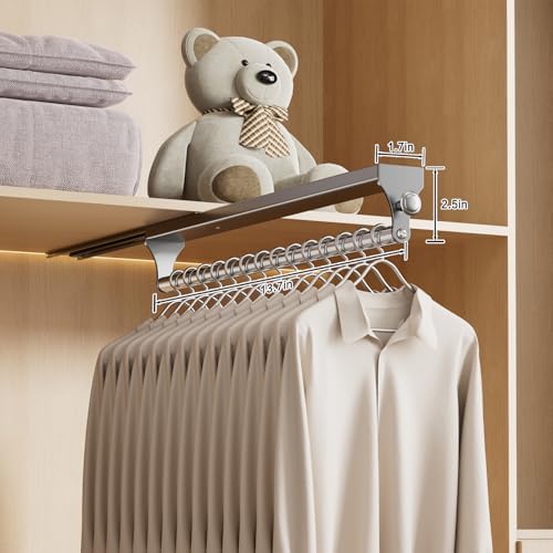 2 Pack Pull Out Closet Rod, 13.7inch Heavy Duty Pants Rack, Adjustable Clothes Hanger Rail, Space Aluminum Valet Rod, Top Mounted Wardrobe Clothes Organizer, Closet Storage for Trousers Coats Gray - Image 2