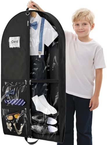 Dance Garment Bags with 3 Clear Zipper Pockets, Cheer Garment Bags for Cheerleading Uniform, 40" Garment Bags for Hanging Clothes, Suits, Travel & Sports Jersey, Cheer Uniform (Black, 1Pack 40") by Hopack