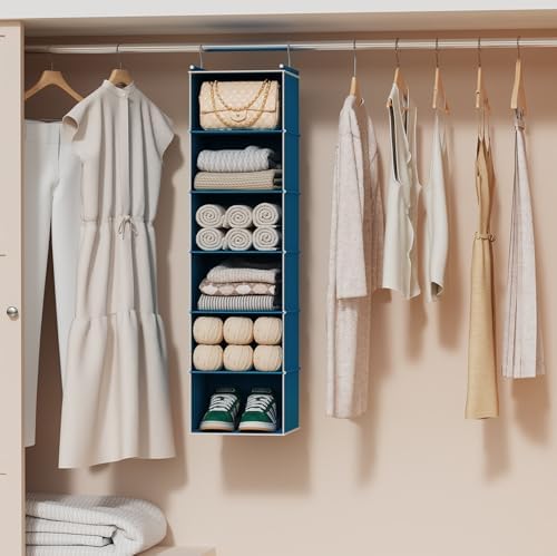 MAX Houser 6 Tier Hanging Closet Organizer with 2 Sturdy Hooks, Blue - Image 5