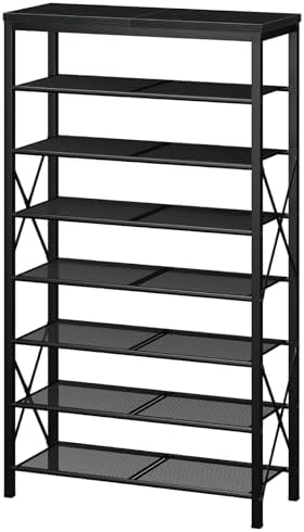 Metal Shoe Rack, 8 Tier Shoe Shelf Holds 32 Pairs, Vertical Shoe Organizer for Garage Front Door Entrance, Black by MILEFA