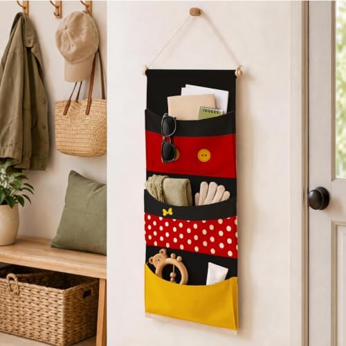 3-Pocket Hanging Wall Organizer, Cute Red Polka Dot Design for Bedroom - Image 5