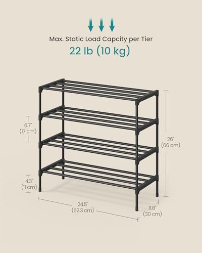 SONGMICS Shoe Rack, 4-Tier Stackable Metal Shoe Organizer, 24.5" Wide - Image 3