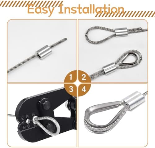 150PCS 1/16" Wire Rope Aluminum Crimping Loop Sleeves and M1.5 304 Stainless Steel Wire Rope Cable Thimbles DD041-1/16 - Image 5