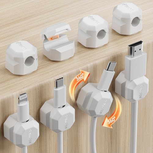 8 Pack Rotatable Cable Clips,Spring Cord Organizer Desk Cable Management Cord Holder Adhesive Phone Charger Cord Clips for Home Office Car Wall Nightstand Accessories White by Yocice