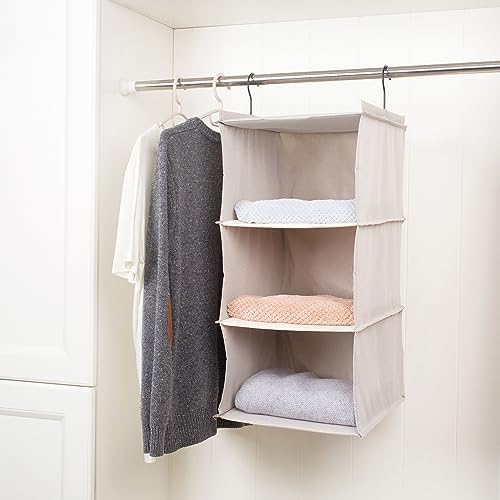 Hanging Closet Organizer 3-Tier, Oxford Wardrobe Storage, Beige Houndstooth - Image 4