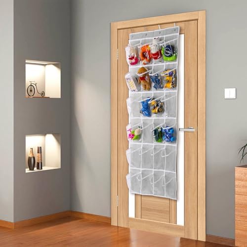 GOMAJI Over the Door 24 Pocket Hanging Shoe Organizer, Space Saving Hanging Storage Holder, Gray, (64" X 19") - Image 5
