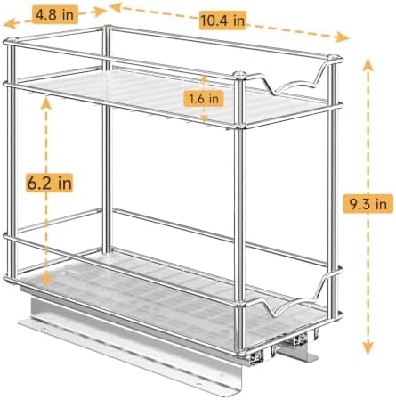 MUDEELA Pull Out Spice Rack for Inside Cabinet, 2 Tier Chrome Spice Organization for Cabinet, Vertical Sliding Out Spice Rack Organizer for Seasoning, 10.4''D×4.8''W×9.3''H - Image 6