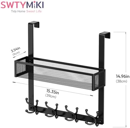 SWTYMIKI Over The Door Hook with 16 Hooks & Mesh Baskets - Heavy Duty Over The Door Organizer Hanger for Towels, Coats, Clothes - Space Saving Hanging Rack for Bathroom, Living Room, Black - Image 7