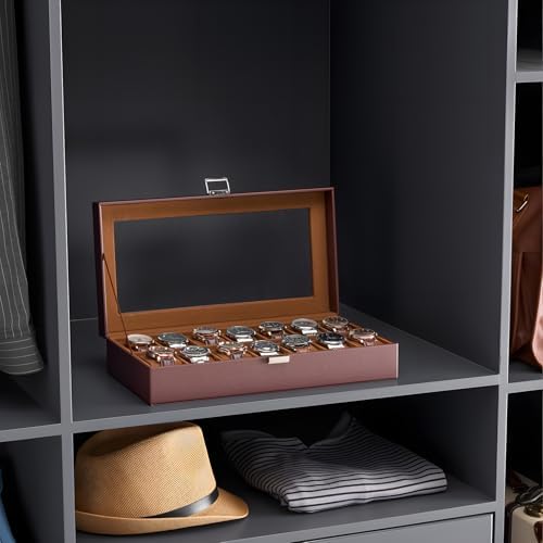 ProCase Watch Case for Men, 14 Slot Mens Watch Box Holder Organizer with Glass Lid, Watch Display Case, Fathers Day Gift for Dad Husband, Birthday Valentine Gifts for Men Women -14 Slot, Espresso - Image 6