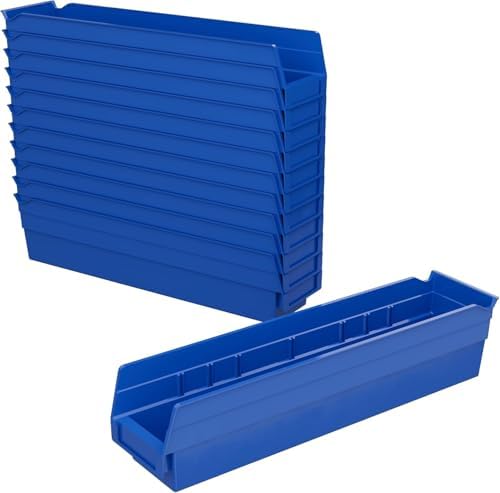 Akro-Mils 30128 Heavy Duty Plastic Shelf Bins, 18"x 4"x 4", Blue, 12-Pack by Akro-Mils