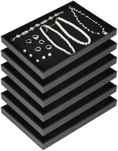 Rainmae 6 Pcs Velvet Stackable Jewelry Tray Showcase Display, Black by Rainmae