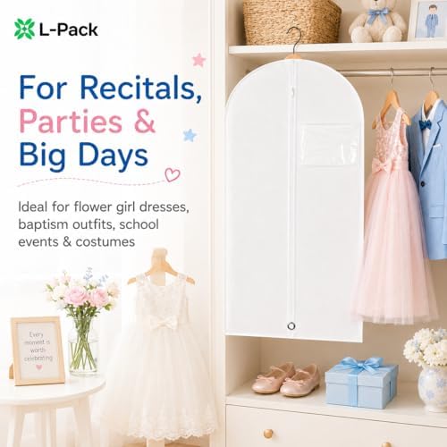 Kids Garment Bag with Clear Window, Hanging Clothes Storage Cover for Dresses, Suits & Dance Costumes, Breathable Travel Bag for Baby Toddler Child, 30" x 18", White, Pack of 1 - Image 7