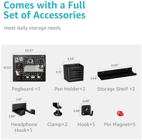 PEGZONE Clamp on Desk Pegboard, 20.4" x 16.5", with 15 Accessories, Black - Image 2