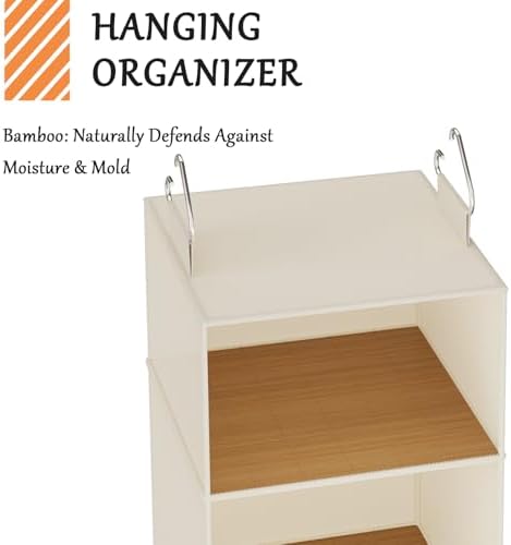 Hanging Closet Organizer and Storage with Bamboo Shelves - Foldable Storage for Clothes, Towels, Accessories | Space Saving, No Assembly Needed (Beige) - Image 6