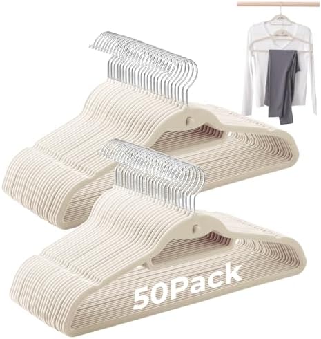 Ivory Velvet Hangers, Stackable Hanger with Non Slip Felt Fabric by Limogoo