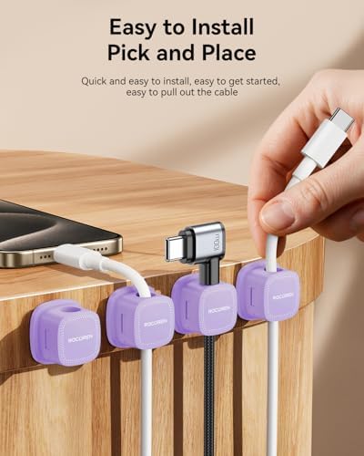 Rocoren 6‑Pack Magnetic 1s‑Lock Adhesive Cable Clips Cord Organizer - Image 5