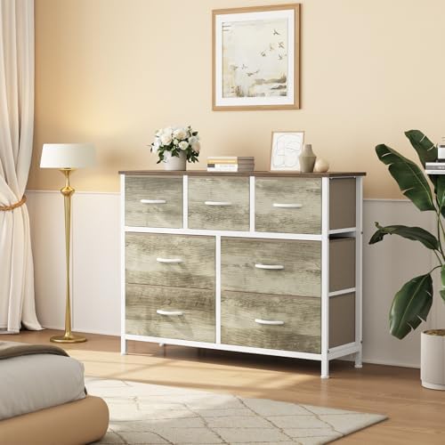 Sweetcrispy 7 Drawer Dresser for Bedroom Storage with Fabric Bins, Oak - Image 2