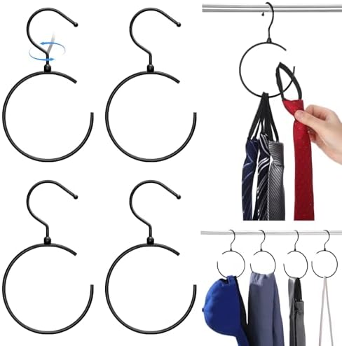 Yaocom 4 Pack Belt Hangers for Closet Rotatable Belt Ring Hook Tie Rack Holders Closet Hanger Organizer for Ties Scarves Baseball Cap Wardrobe Accessory Storage(Black) by Yaocom