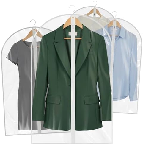 36” All Clear Garment Bags for Women Suit Bags - PEVA Waterproof Suit Cover with Zipper for,Hanging Clothes, Coats - Durable Dresser for Closet Storage, Dustproof & Moisture Resistant - 36”/12 Pack by MsKitchen