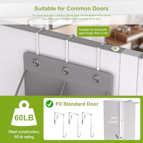 Over the Door Shoe Organizer for 16-20 Pairs, Gray - Image 4