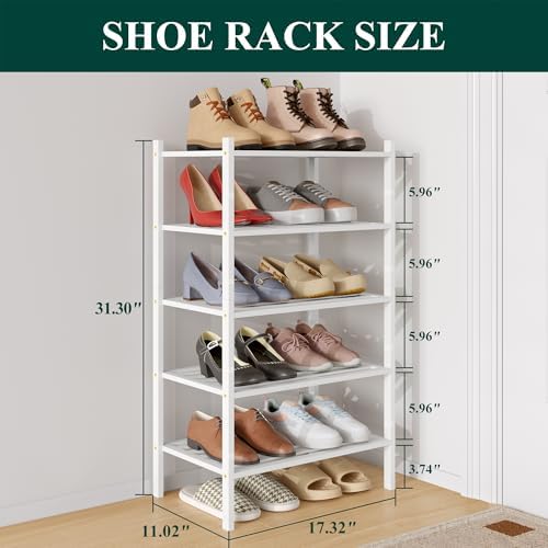 Smiry Bamboo Shoe Rack, 5 Horizontal Slats, 5 Tier - 17.3" Wide, White - Image 2