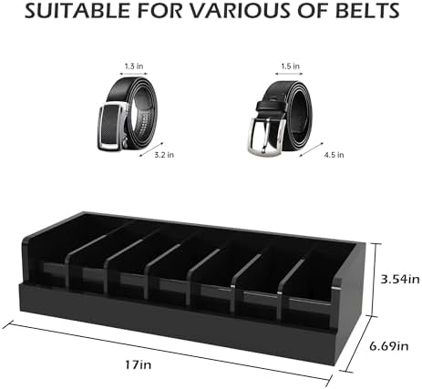Bamboo Belt Storage Organizer Box - Belt Organizer for Closet | Wooden Belt Tie Hanger Racks for Men Women Drawer | Belt Display Holder Wall Mount with 2 Pcs Tie Clip (Black, 2 7GRIDS) - Image 2